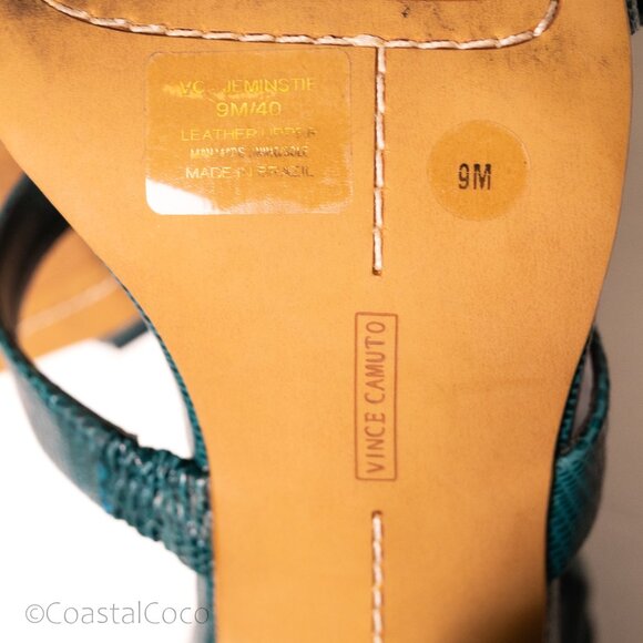 Vince Camuto Jeminstie Sandals 9 Turquoise Heel Leather Strappy Cocktail Wedding - Picture 8 of 10